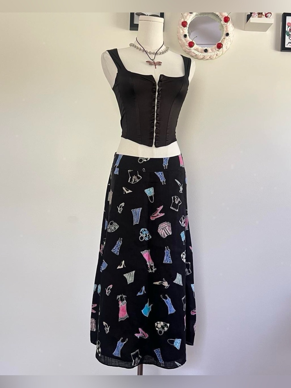 Vintage y2k Liz Claiborne Black Printed Maxi Skirt